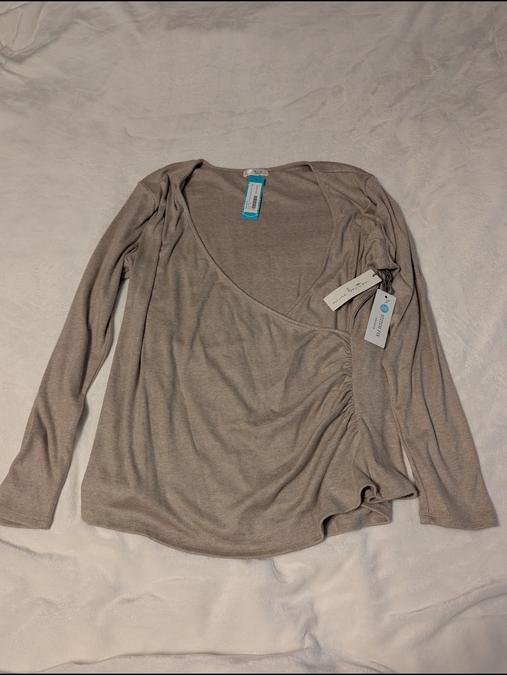 nine britton Taupe Wrap-Style Long Sleeve Tee